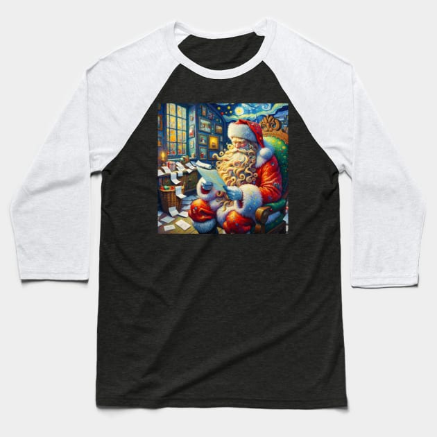 Stellar Santa - Starry Night Sky Holiday Art Prints Baseball T-Shirt by Edd Paint Something